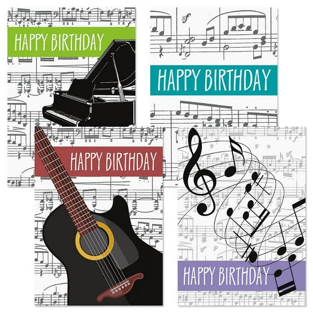 Music Birthday Greeting Cards Set Of 8 4 Designs Large 5 X 7 Happy Birthday Cards With Sentiments Inside Walmart Com