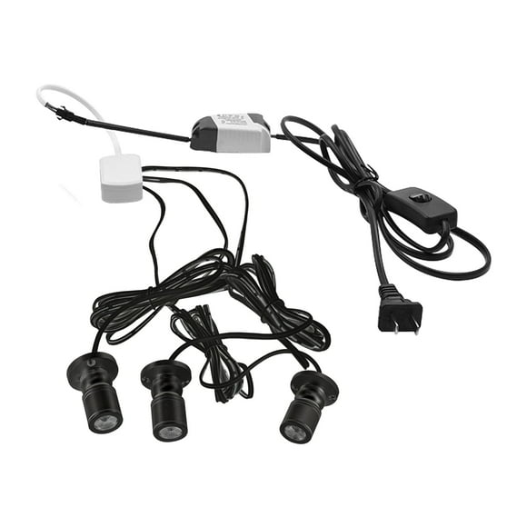 FSLiving 1W LED Mini Spotlight 360°Rotated Plug in Button Cable Black Lampbody Cool White Light(6000K) for Accent Lighting Cartoon Jewelry Showcase Cabinet Lego Model - 1 Set with 3 Spotlights