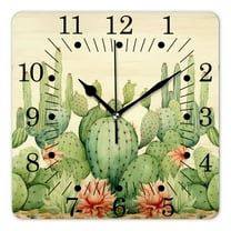 10 Inch Wall Clock Battery Operated Square Clock for Office, Kitchen, Outdoor, Living Room,Green Mexican Texas Cactus Plants Style