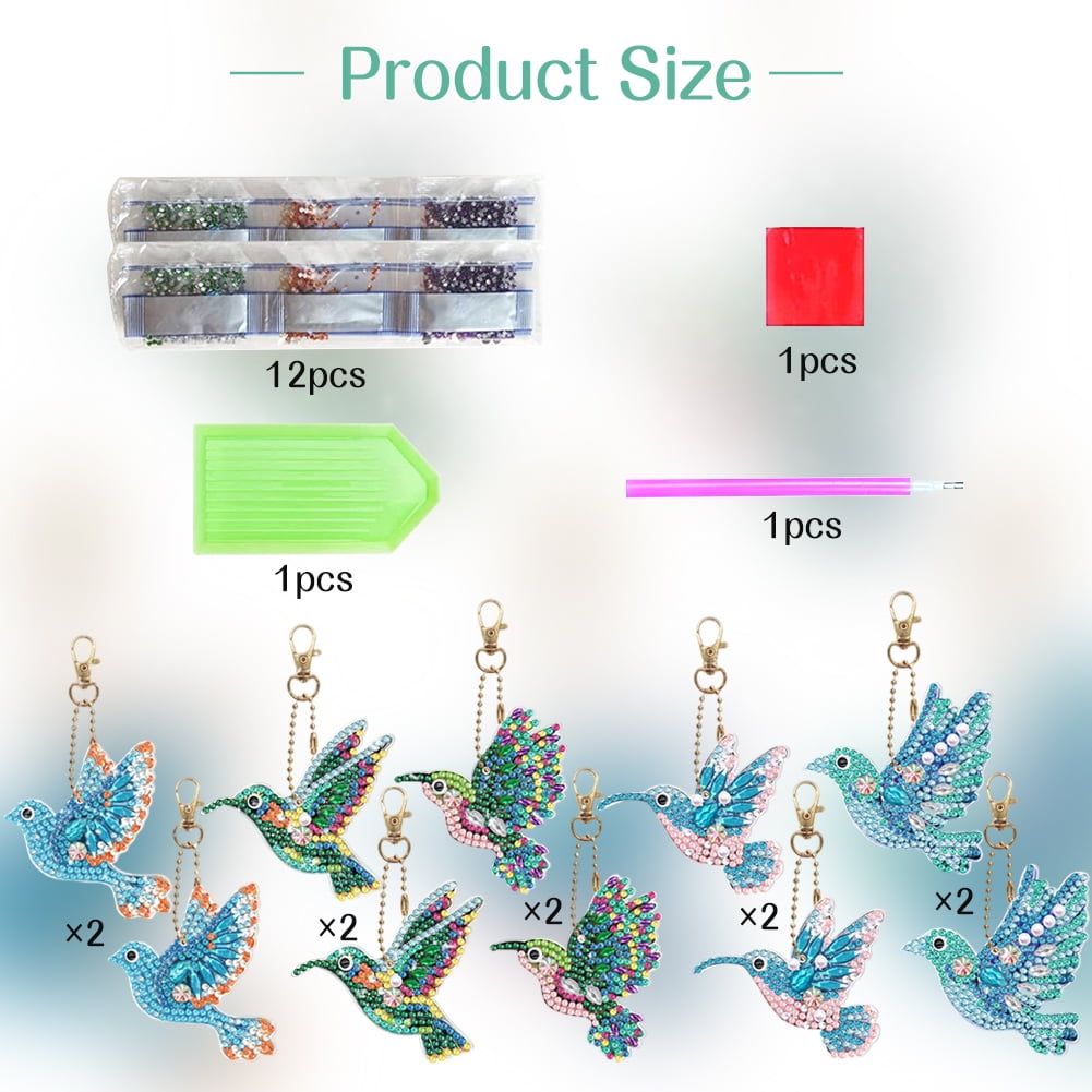 10pcs DIY 5D Colorful Hummingbird Diamond Painting Keychain Kits,Art Keychain Full Diamond Painting Ornaments Summer DIY Diamond Key Chains for Adults Kids Purse Backpack Handbag Decor