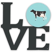 11.5 x 11.75 in. Holstein Cow Blue Check Metal Artwork Love Wall Decor
