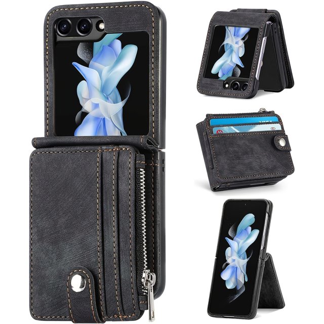 Shockproof PU Leather+PC Phone Cover Case With Removable Zipper Wallet Card Holder For Samsung Galaxy Z Flip 5