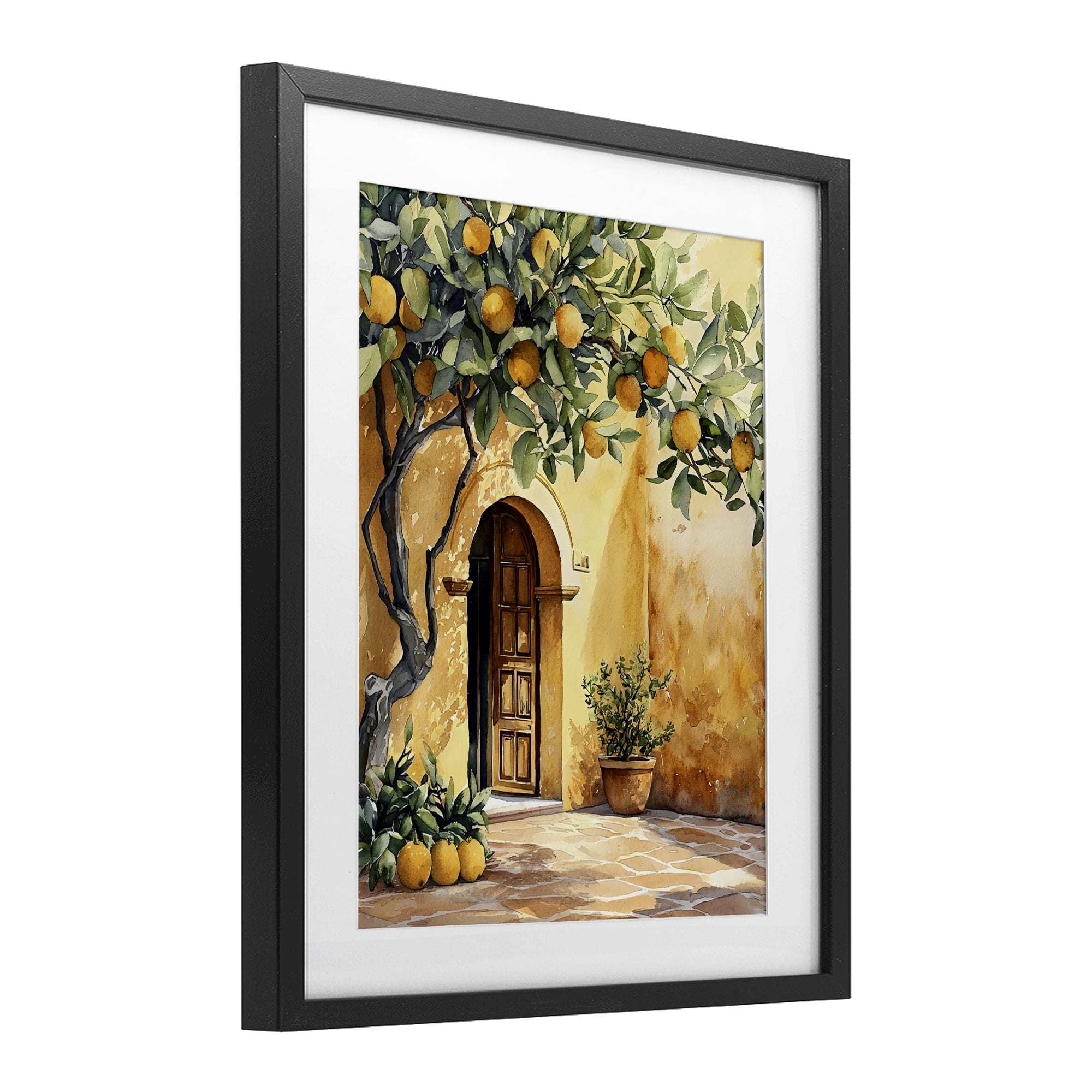 Stupell Industries Mediterranean Courtyard Lemon Tree Black Framed Print Under Glass, design by LSR Design Studio
