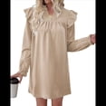 thumbnail image 1 of Vestido de Mujer de Larga con Cuello Alto Holgado y Costuras con Volantes Albaricoque XL, 1 of 9