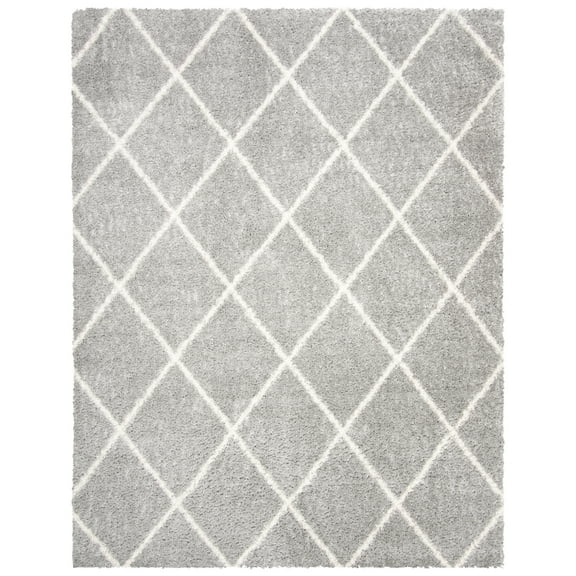 SAFAVIEH Parma Eglantine Geometric Shag Area Rug, Grey/Cream, 9' x 12'