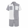 thumbnail image 5 of Kakii Men's 2 Piece Casual Beach Outfit Set - Color - Block Short Sleeve Buttoned Collar Shirt with 2 Pockets & Elastic Waist Breathable Shorts, Lightweight Summer Vacation Wear, 5 of 6