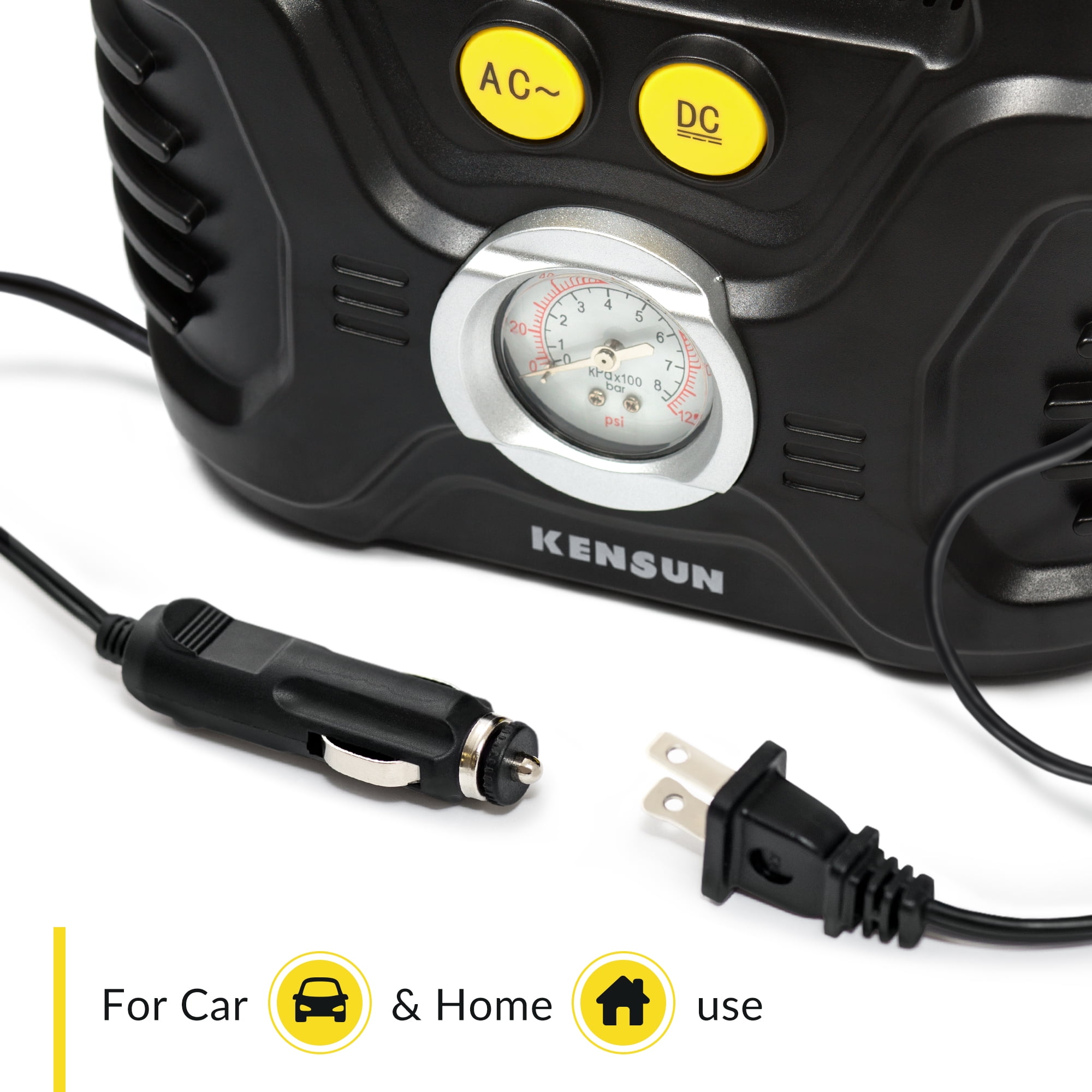 Tire Inflator Portable Air Compressor Pump for Car 12V DC and Home 110V AC  with Analog Pressure Gauge (AC/DC)