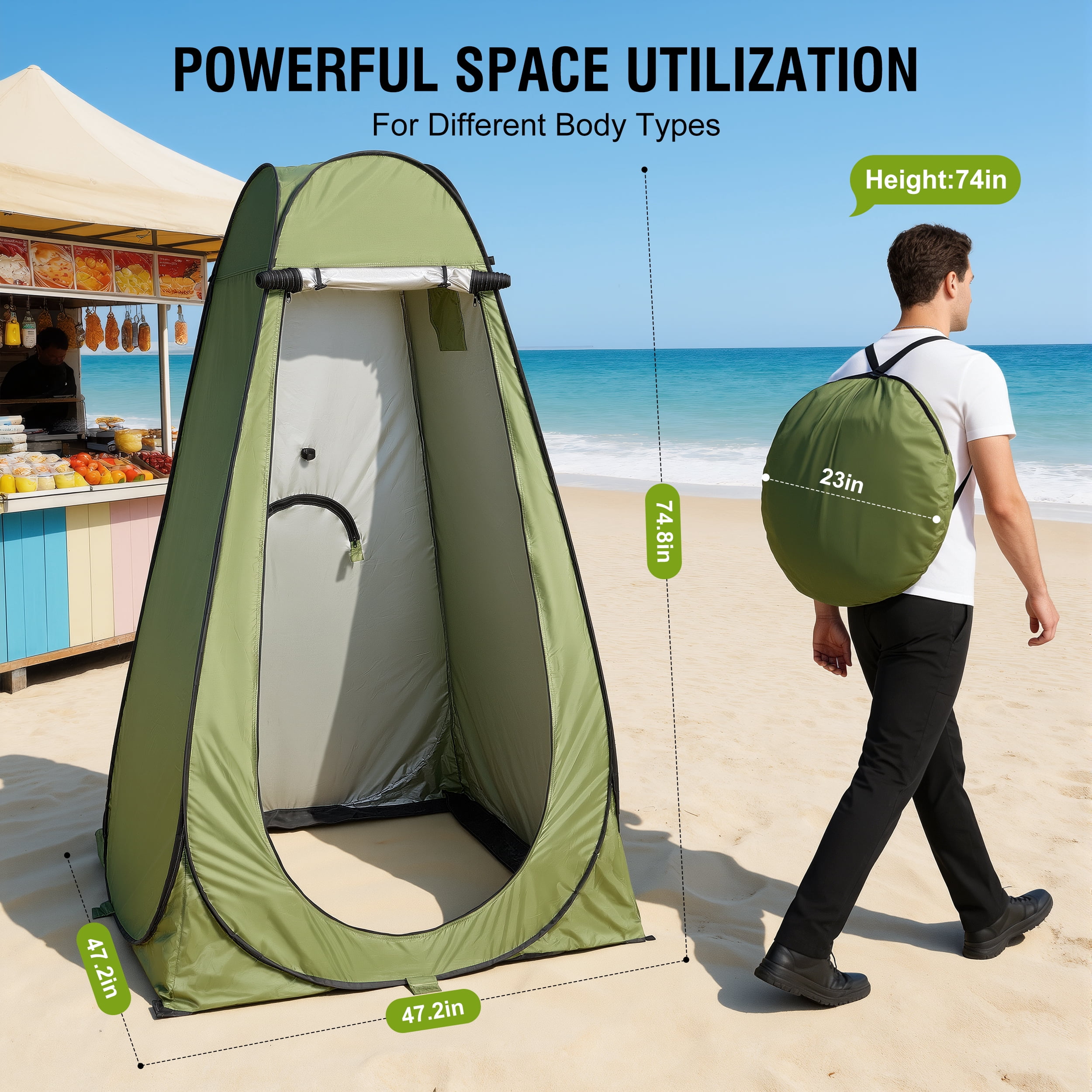 RELOIVE Shower Tent,Pop Up Changing Tent,Portable Camping Privacy Tent,Toilet Tent with Carry Bag for Beach, Camping, Hiking,Military,Green