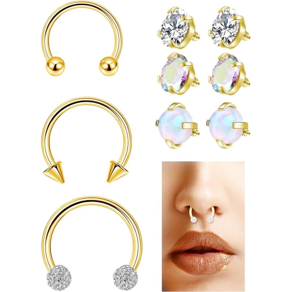 16G 18G G23 Titanium Septum Nose Rings for Women Men Horseshoe Nose Ring for   Internally Threaded Opal Ball Spike CZ Helix Daith Cartilage Tragus Hoop Earrings Lip