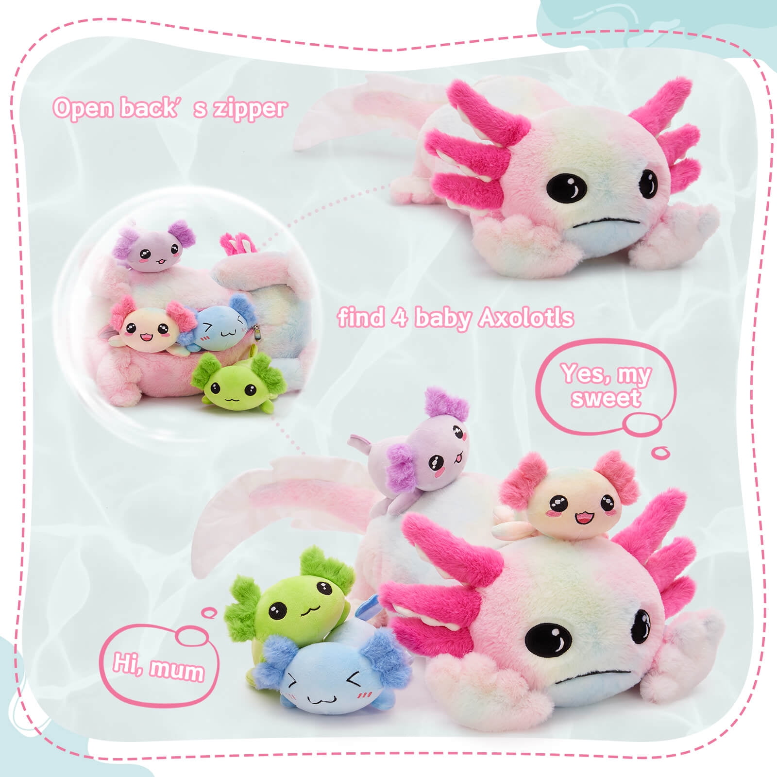MaoGoLan 31.89" Giant Glow in the Dark Axolotl Stuffed Animals with 4 Babies Inside Large Axolotl Plush Toy