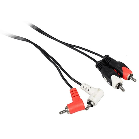 Rockville RCDR3R 3' Dual Mono Right Angle RCA to Straight RCA Cable 100% Copper