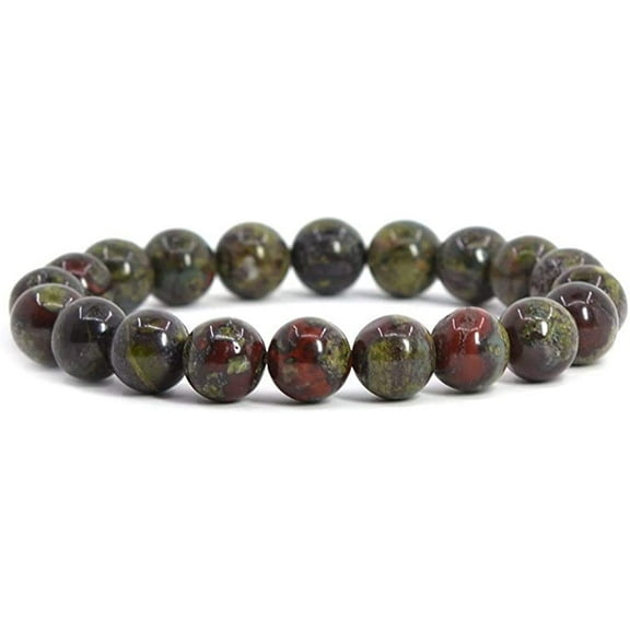 Natural Dragon Blood Jasper Gemstone 10mm Round Beads Stretch Bracelet 7 Inch Unisex