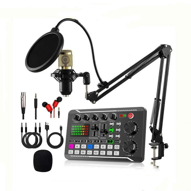 Live Sound Card with DJ Mixer Effects Voice Changer,BM800+F998 Live Audio Mixer