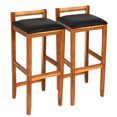 thumbnail image 1 of Gymax Ensemble de 2 Acacia Bois Tabourets 28.5" Chaise de Bar Rembourré Brun Rougeâtre Intérieur, 1 of 10