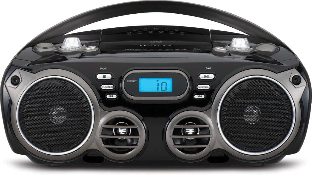 Proscan Bluetooth Portable CD Radio Boombox with AM/FM Radio, Black