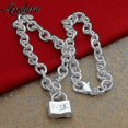 thumbnail image 3 of Collar con colgante abierto con candado cuadrado de plata 925 de moda para mujer y hombre, joyería completa --- Código de producto 32509, 3 of 3