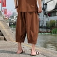 thumbnail image 6 of JUUYY Men's Linen Cropped Trousers Hippie Harem Pants 3/4 Length Pants Elasticated Waist Trouser Solid Color Shorts Baggy Beach Pants Coffee XL, 6 of 7
