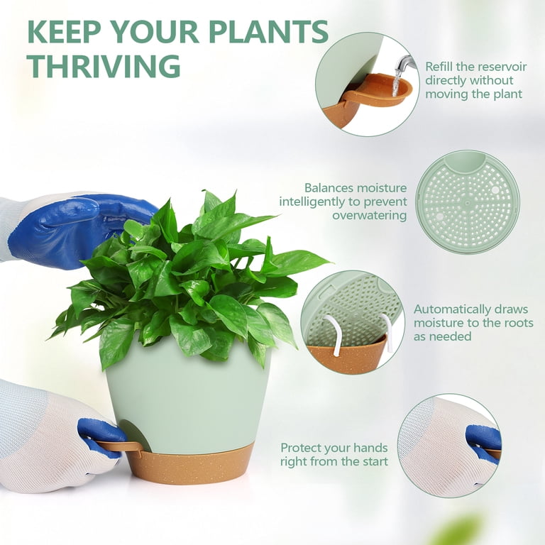 PHANCIR 5-Pack Self-Watering Plant Pots, 5-7 Inch Green photo 2