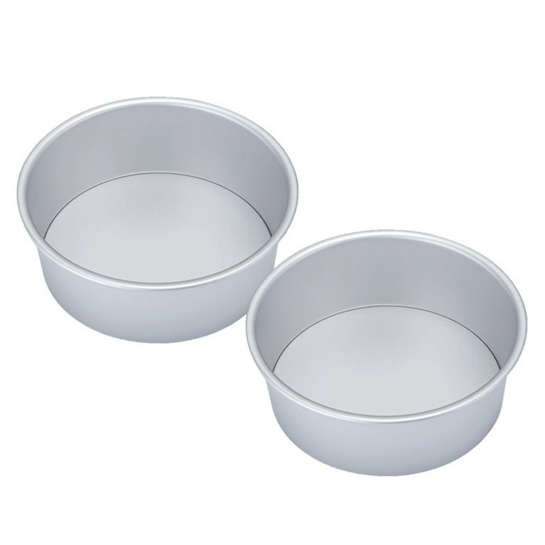 2pcs Alloy Baking Mold Tray Cake Mold Pan Cake Mould for Home Restaurant Hotel (8 Inches + 6 Inches Silver)