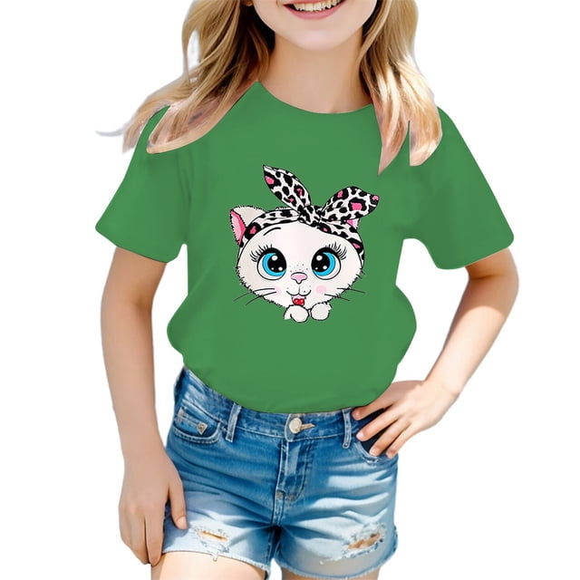 GDREDA Vêtements pour Filles, T-Shirt Graphique Mignon à Col Rond et Manches Courtes, Robe d'Été Décontractée, Vert, 3-4 Ans