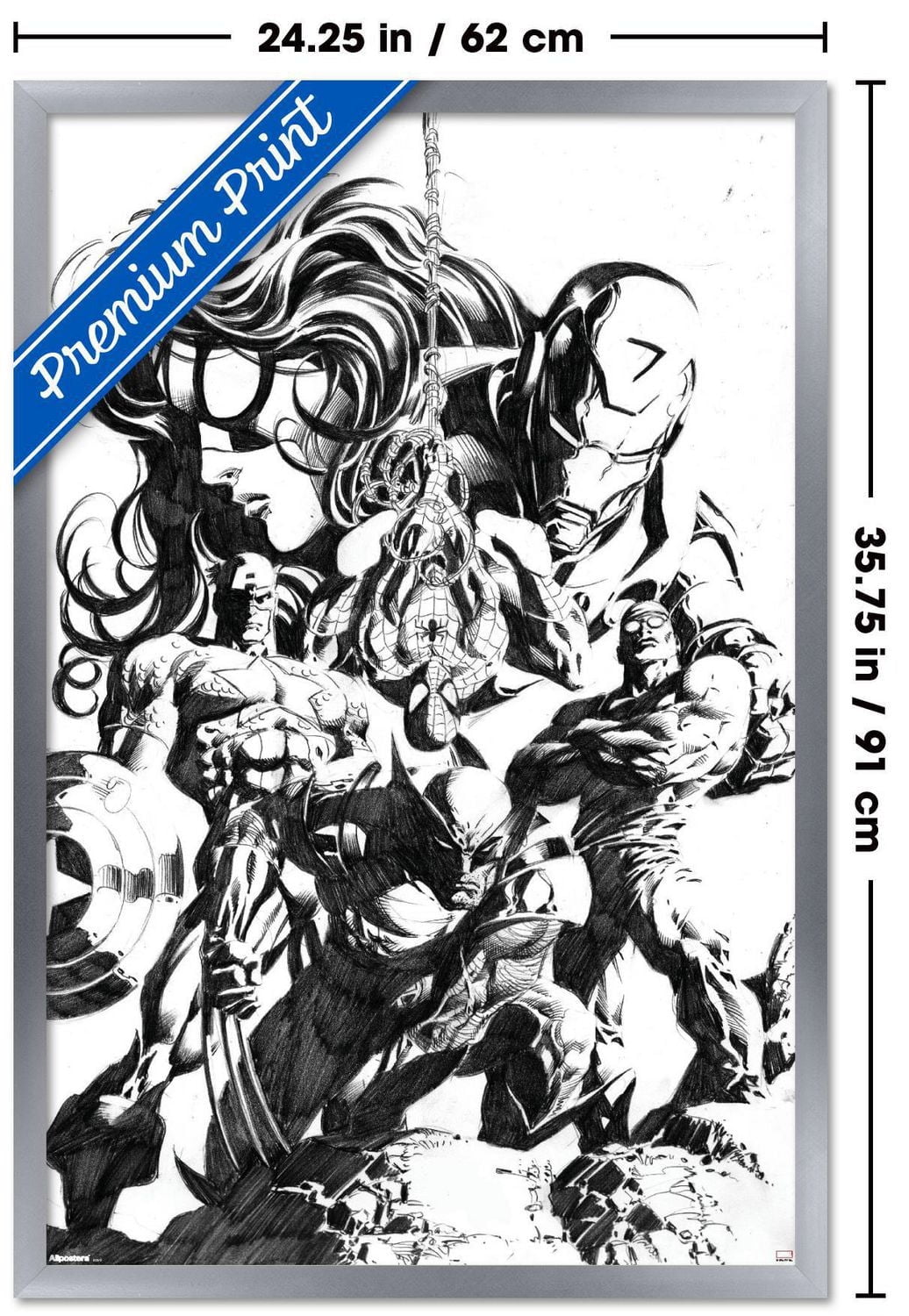 Marvel Sketch - Group Wall Poster, 14.725" x 22.375" Framed