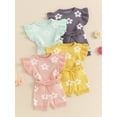 thumbnail image 4 of Aojekbee Baby Girls Summer 2 Piece Outfits Floral Print Ruffle Tank Tops and Elastic Shorts Set Fashion Cute Clothes, 4 of 10