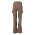thumbnail image 4 of GEWSEY Women Workout Flare Leggings with Pockets Hidden Scrunch High Waisted Cargo Gym Yoga No Front Seam Leggings (Brown, XL), 4 of 5