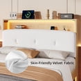 thumbnail image 4 of Honfach Full Size Bed Frame with 2-Tier Storage Velvet Fabric Upholstered Headboard, Wooden Platform Bed Frame w/Charging Station & LED Lights,Natural, 4 of 9