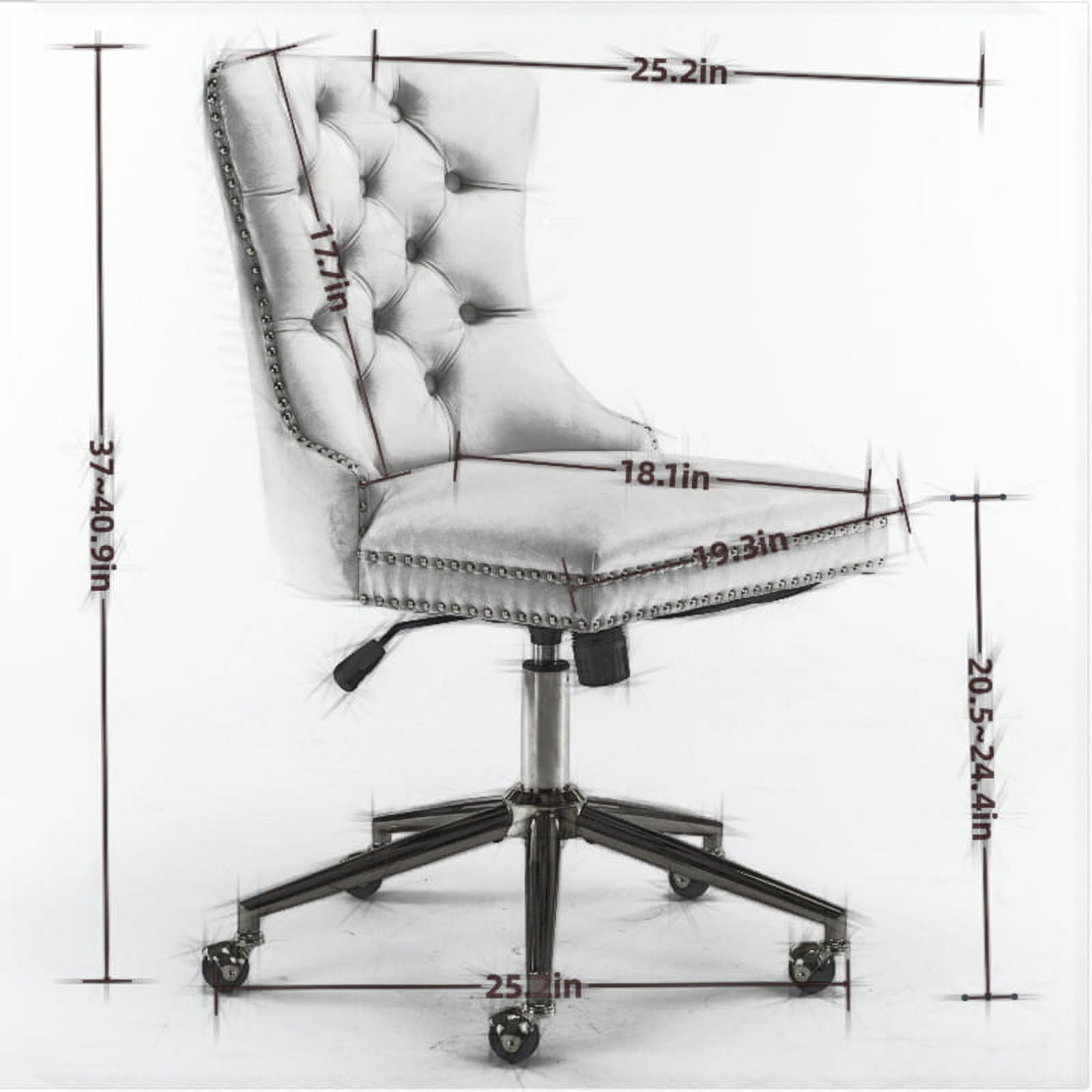 MAYEERTY Velvet Upholstered Office Chair - Tufted Buttons, Golden Metal Base, Adjustable Swivel, Gray