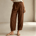 thumbnail image 2 of Morttic Women's Solid Color Crinkle Jogger Pants – Elastic Drawstring High Waist Pockets Cropped Cuff Casual Vacation Trousers Dark Brown，S, 2 of 6