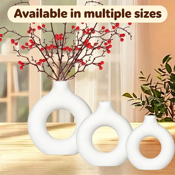 Qocolcyl Under $1 White Hollow Donut Shaped Plastic Vase, Modern Minimalist Decorative Flower Vase for Living Room Tabletop Home Floral Arrangement Decor