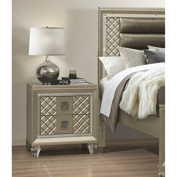 Miekor Furniture Glamorous Champagne Finish 1pc Nightstand of 2 Drawers Acrylic Feet Bedside Table Luxury Bedroom Furniture Beveled Mirror Trim B5A2755
