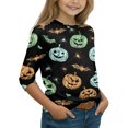 thumbnail image 6 of Cute Halloween Shirt Girls Ghost Pumpkin Bow Print 3/4 Sleeve T Shirt Halloween Graphic Tee Spooky Season Fall Outfit Kids,2-3 Years,Green, 6 of 7