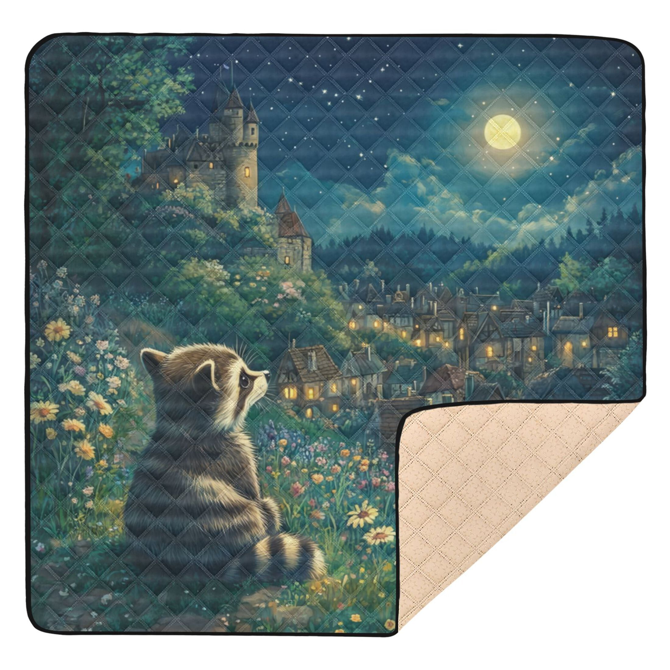 WOBOGO Raccoon Journey Baby Playmats Extra Large Waterproof Rollable Activity Pads for Toddlers 50×50inch