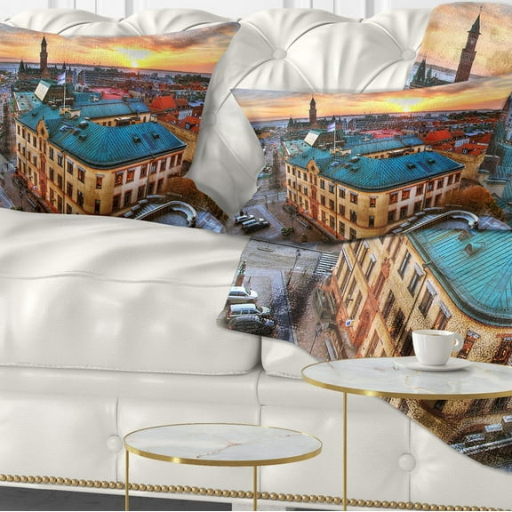 Designart Colorful City Landscape - Cityscape Throw Pillow - 12x20