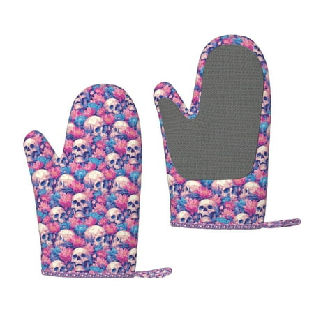 

Matuu white Skull blue flower for Silicone Oven Gloves Heat Resistant Grilling Gloves Non-Slip Silicone Oven Mitt Great for Grilling Kitchen and Cooking