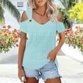 thumbnail image 5 of LADIGASU Women's Solided V-neck Short Sleeved Loose Top, 5 of 7