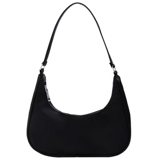 TSV Small Leather Shoulder Bag, Black Handbag with Zipper Closure