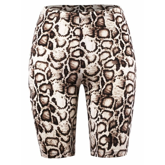 A2Y Women's Brushed Microfiber Snakeskin Print Biker Shorts Tan Brown2 2XL