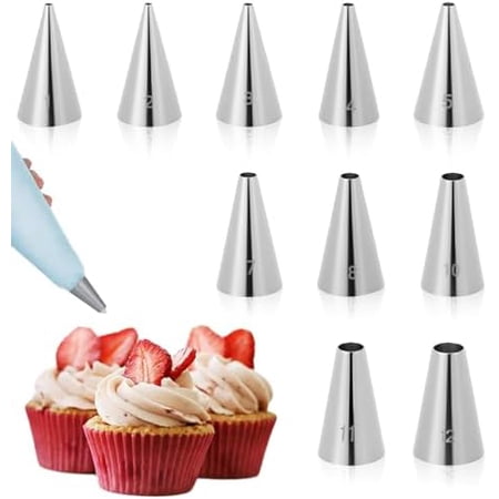 10 Pcs Round Piping Tips, Frosting Tips for Decorating, Ideal for Frosting Cupcakes, Cakes, and Cookies (Ten models)