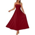 thumbnail image 5 of ClodeEU Women's Square Neck Spaghetti Strap Midi Dress,Casual A Line Flowy Dress with Pockets Wine,Women's Plus L, 5 of 5
