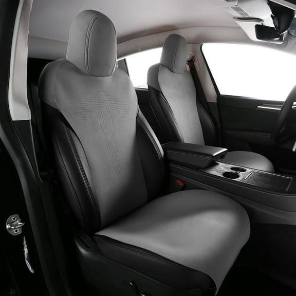 Ikon Motorsports Seat Cover Cushions Compatible With 2017-2023 Tesla Model 3, V1 Style Gray Suede Leather 1st 2nd Row 5-Seat Seat Cover Cushion Protectors