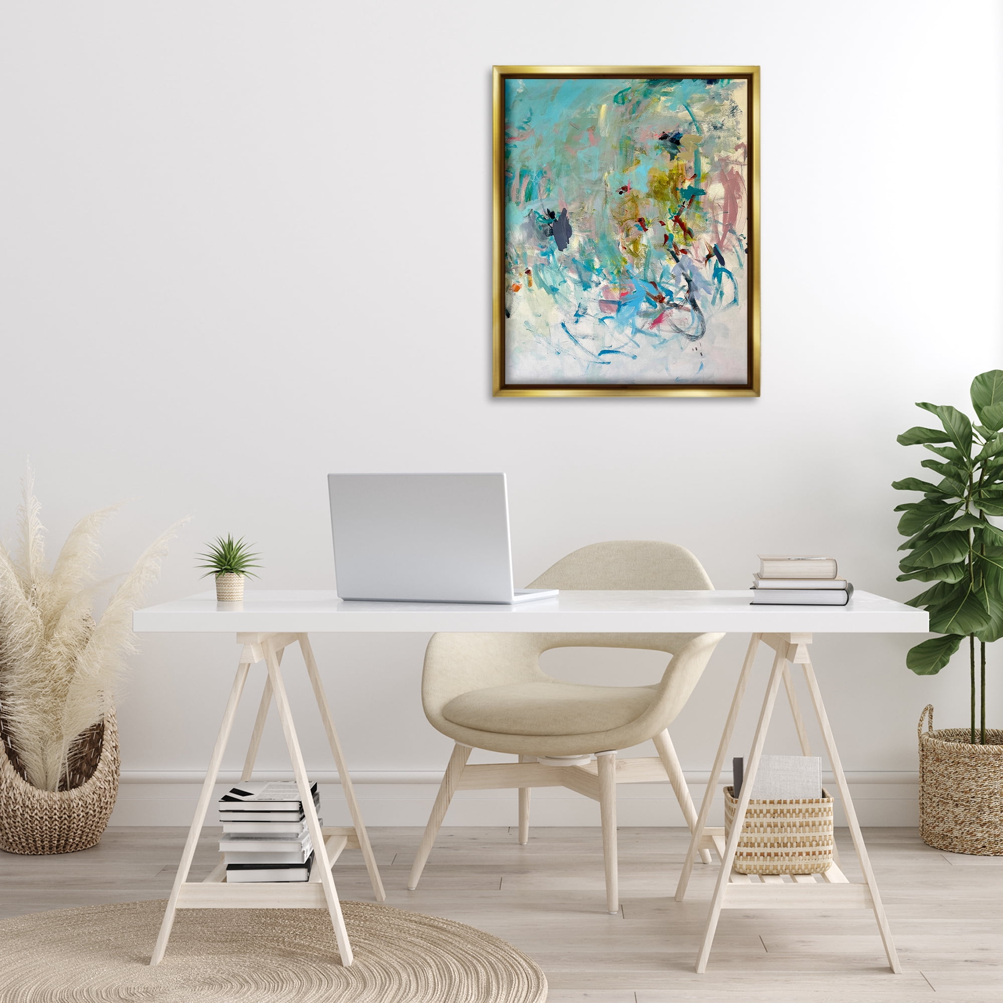 Stupell Industries Chaotic Ombre Scribble Abstract Painting Gold Floater Framed Canvas Art Print Wall Art, 25 x 31
