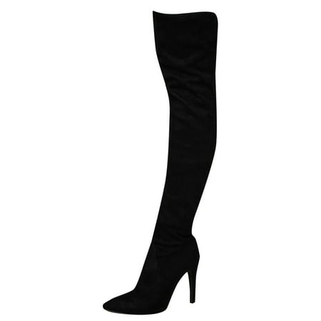 DVKOVI Country Concert Outfits for Women Over the Knee Boots Women Shoes Fashion Knee Long Boots High Heels Over Knee Pleated Suede Long Boots High Heel Boots for Women Black 37