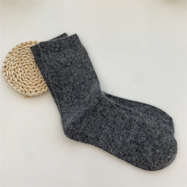 Calcetines de lana de conejo para mujer, gruesos, cálidos, de invierno, de color sólido, combinables, de media caña, apilados, para mujer