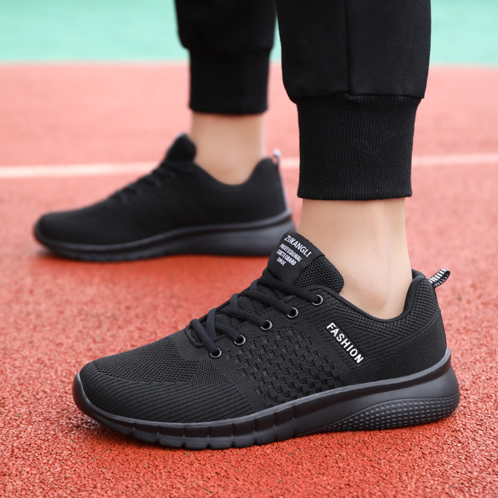 Caqnni Mens Running Shoes Tennis Sneakers Walking Gym Workout Athletic Breathable Jogging Sport Casual Shoe (Black,45)
