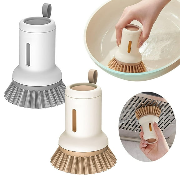 2-in-1 Dish Brush with Detergent Dispenser - Kitchen Sink Brush for Pots, Pans & Dishes, Ergonomic Handle, Dense Bristles, Space-Saving Hanging Design, Easy Squeeze Liquid Storage Clearance Sales
