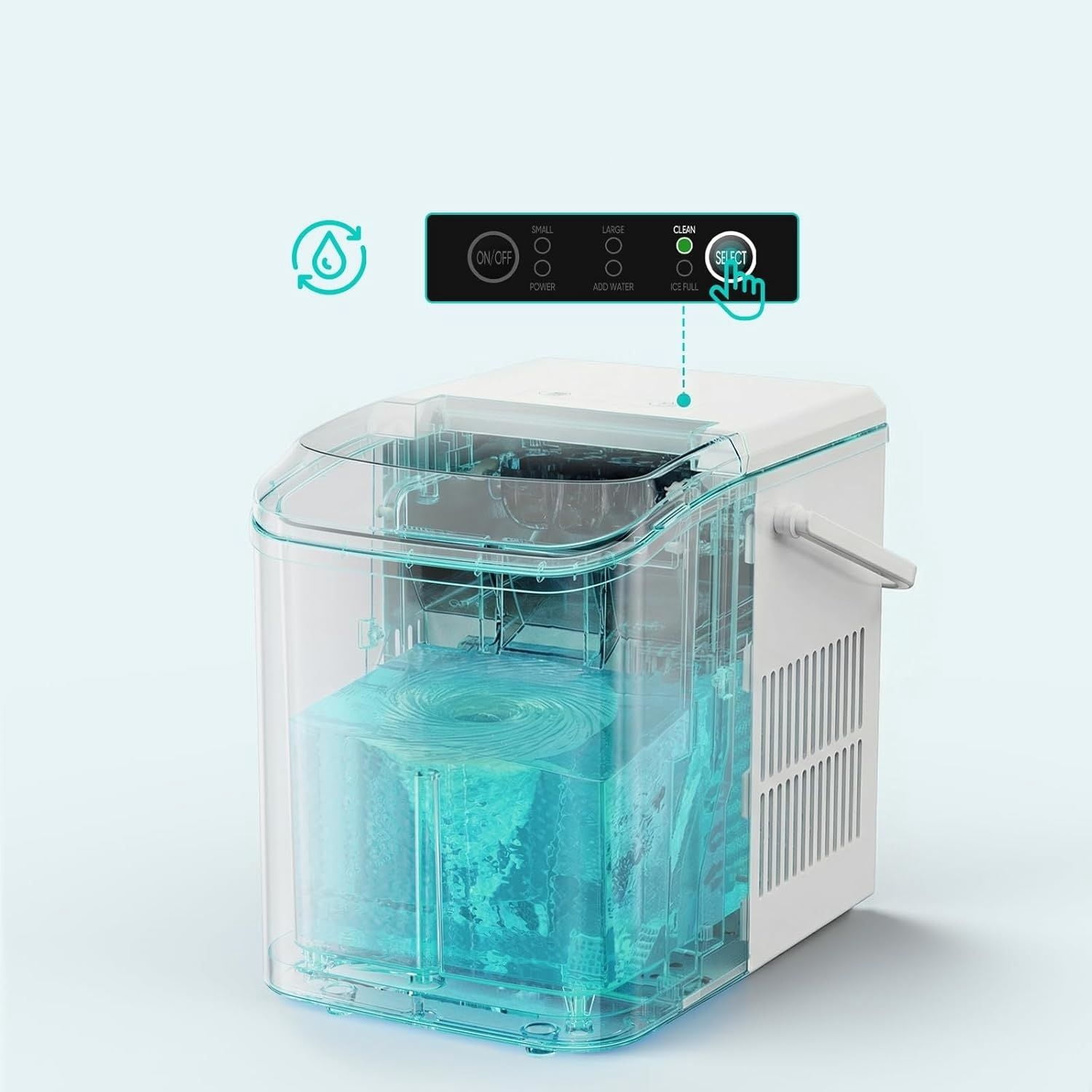 Ice Maker Machine with Handle, Auto-Cleaning Portable Ice Maker with Basket & Scoop, 26lbs in 24Hrs & 9 Ice Cubes in 6 Mins, 2 Ice Cube Sizes, for Home Party Camping RV, White
