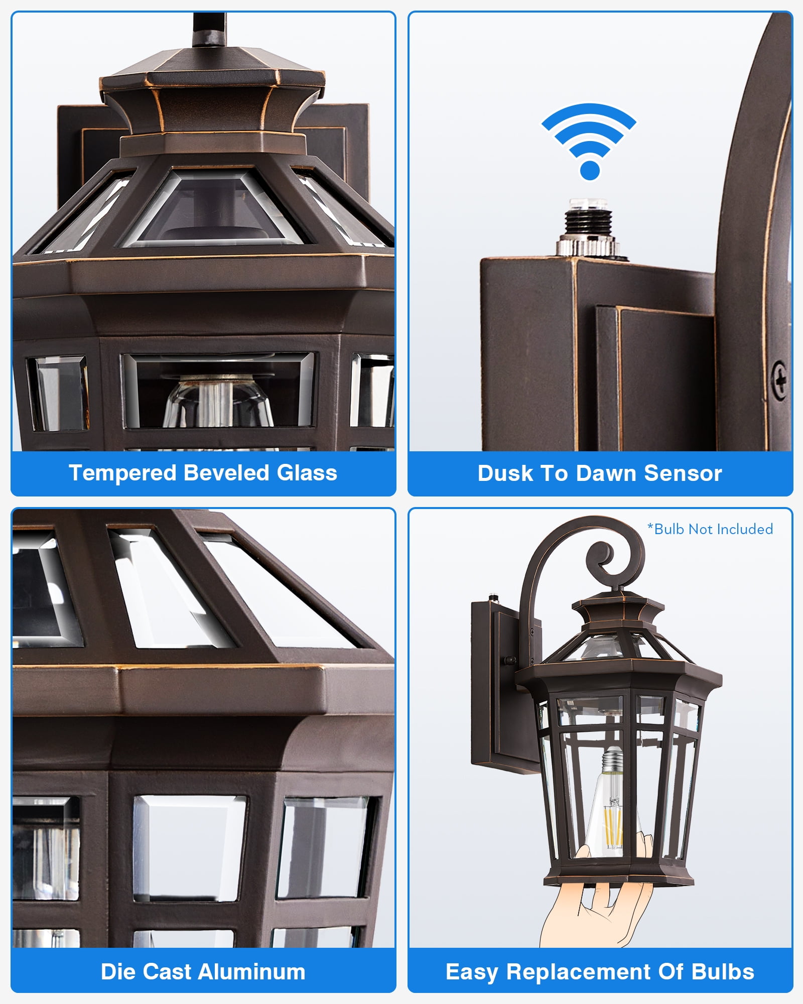 Outdoor Wall Lights Wall Mount, Exterior Lighting Fixtures Dusk to Dawn, Oil Rubbed Bronze Front Porch Lights, Outdoor Wall Lantern with Tempered Glass, Anti-Rust Garage Sconce Lights, Patio