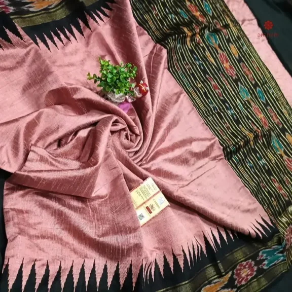 Dusty Pink Handwoven Raw Silk Pochampally Saree